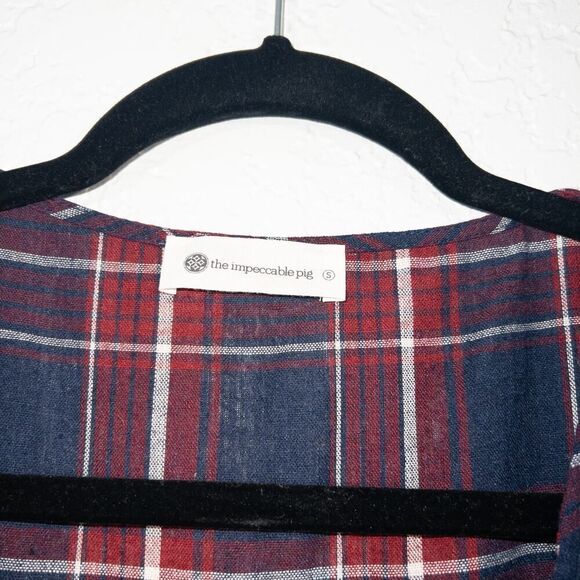 The Impeccable Pig Navy Plaid Wrap Dress Size Small - Picture 3 of 9